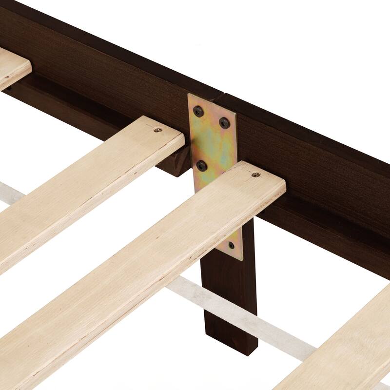 King Pine wooden Bed with Rattan Headboard and Footboard, with Central Enhanced Bed Platform