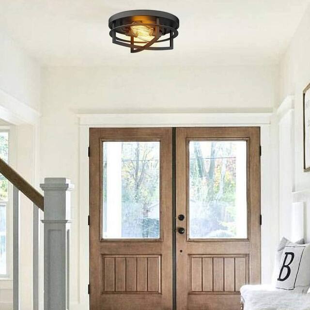 Industrial Ceiling Light 13" 2-Light in Antique Black Metal Finish Flush Mount Lights