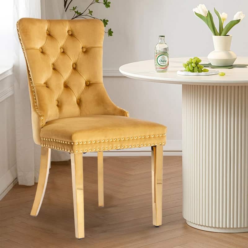 Tufted Naliheads Solid Wood Upholstered Dining Chairs (Set of 2)
