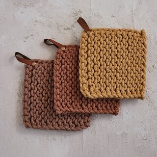 Cotton Crocheted Pot Holder w/ Leather Loop main image 1