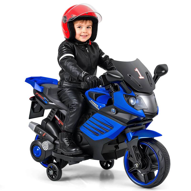 Costway 6V Kids Motorcycle with Music, Horn, Detachable Training