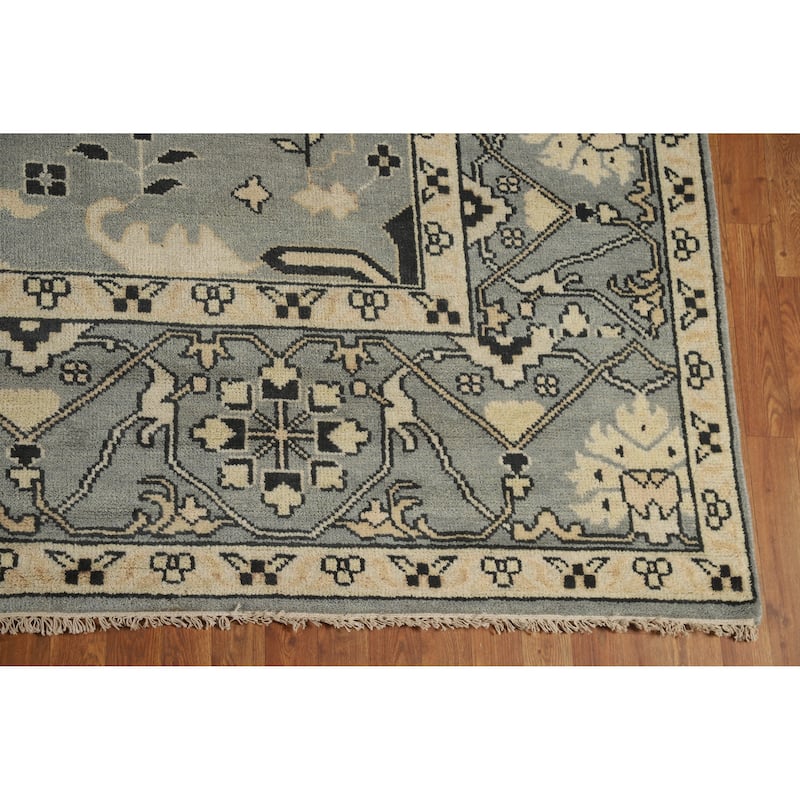 Light Blue Oushak Area Rug Handmade Transitional Floral Wool Carpet - 9'3" x 11'8"