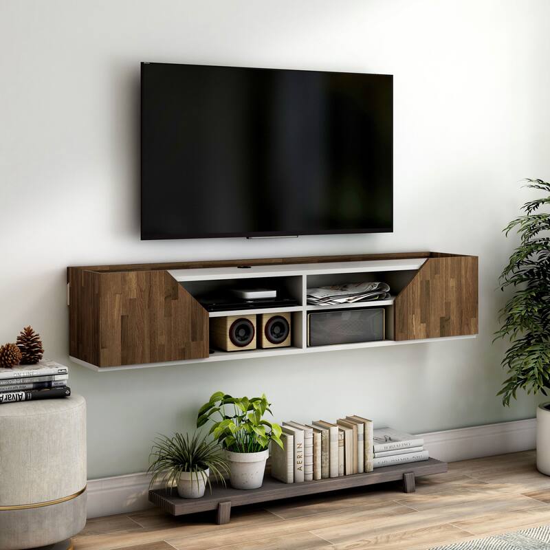DH BASIC Transitional White 61-inch Two-tone 4-Shelf Floating TV Stand by Denhour - White