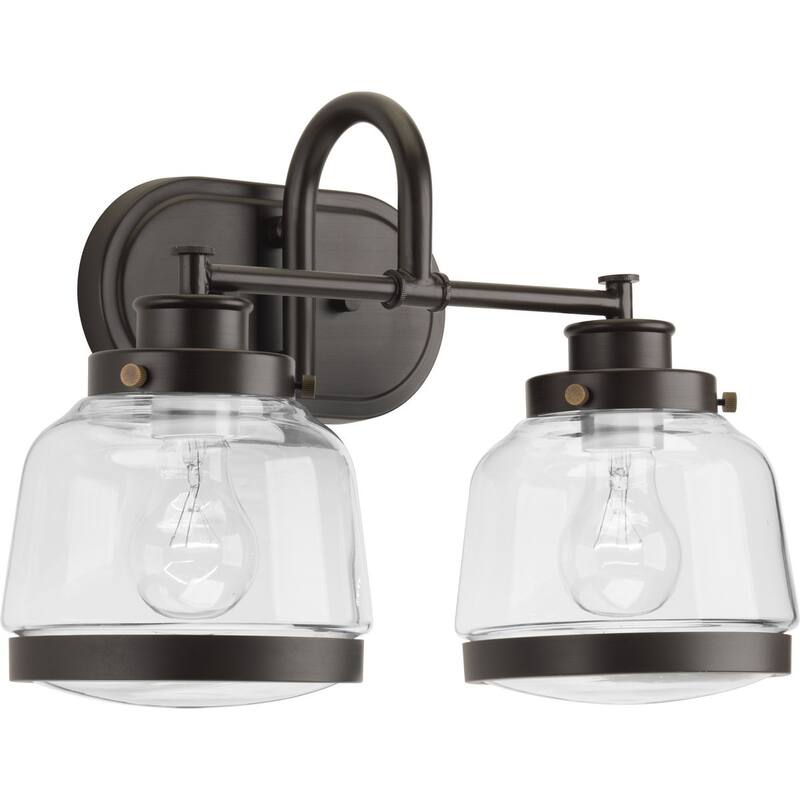 Judson Collection Two-Light Antique Bronze Clear Glass Farmhouse Bath Vanity Light - 11.25" x 16.25" x 8.5" - 11.25" x 16.25" x 8.5"