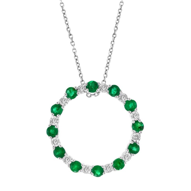 EFFY 14K Gold Diamond Natural Emerald Circle Pendant Necklace