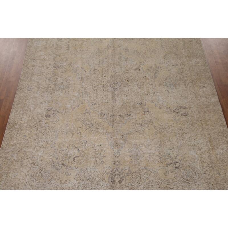 Muted Distressed Tabriz Persian Vintage Rug Hand-knotted Wool Carpet - 9'2"x 12'7"