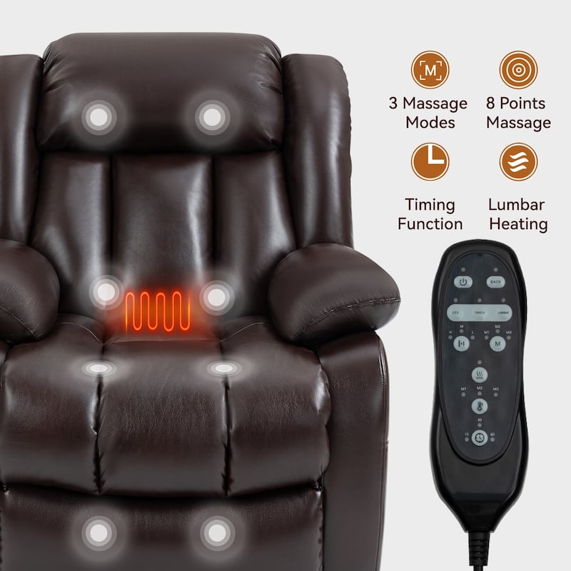 Faux Leather Power Lift Recliner with Massage & Lumbar Heating