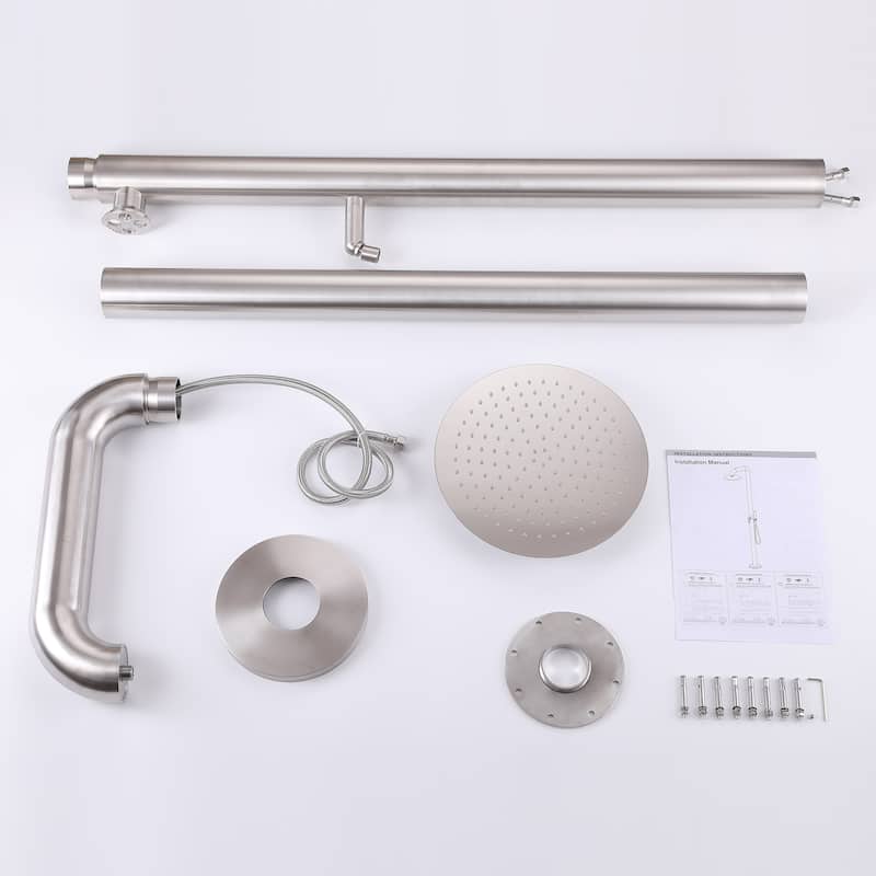 88"H Stainless Steel Freestanding Outdoor Shower with Footwash Spout
