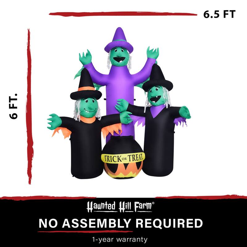 Haunted Hill Farm 6-Ft. Inflatable Pre-Lit Brewing Witch Trio with Cauldron