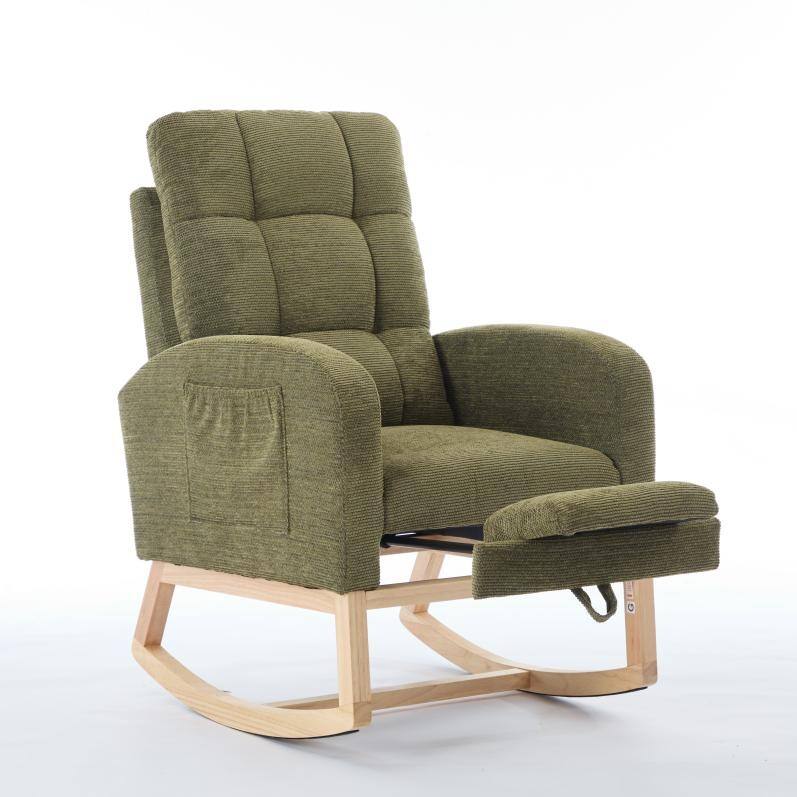 Teddy Upholstered Nursery Glider Rocking Chair with Side Pocket and Adjustable Footrest