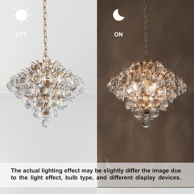 Modern Glam Tiered Crystal Globe Empire LED Farmhouse Chandelier Kitchen Island Pendant Lights for Foyer - D15" xH14.5"