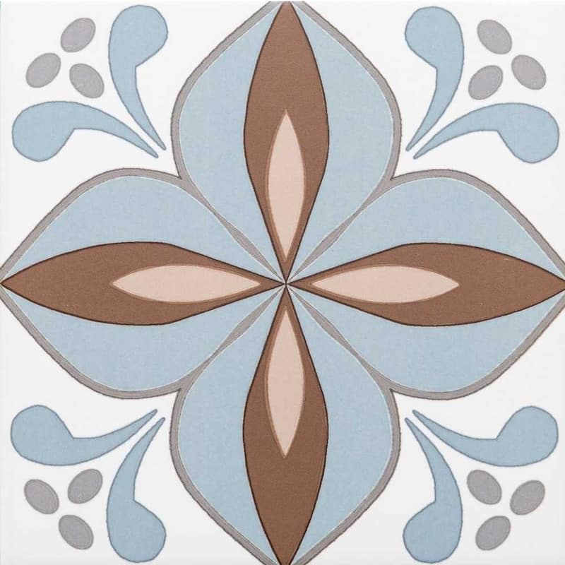 Petals 8.7x8.7 Blue/ Beige Matte Porcelain Encaustic Tile - Floor & Wall - Case of 20 (10.76 Sq. ft.) - Blue/ Beige