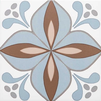 Petals 8.7x8.7 Blue/ Beige Matte Porcelain Encaustic Tile - Floor & Wall