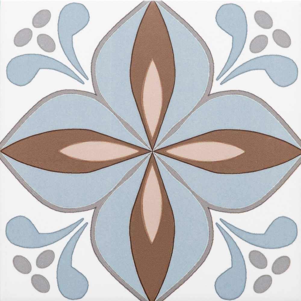 Petals 8.7x8.7 Blue/ Beige Matte Porcelain Encaustic Tile - Floor & Wall