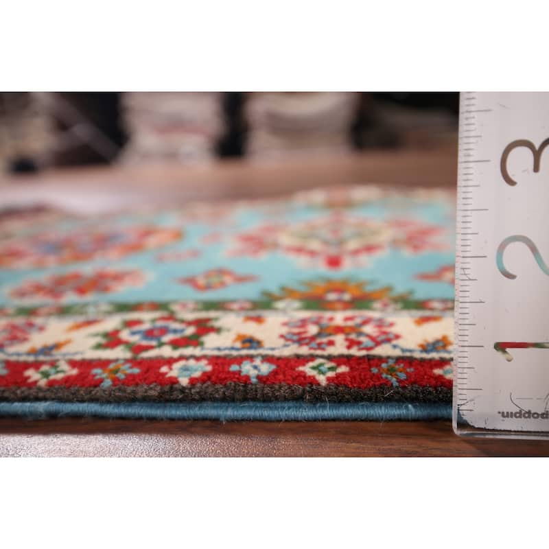 Turquoise Blue Kazak Foyer Rug Handmade Oriental Wool Carpet - 1'11" x 2'11"