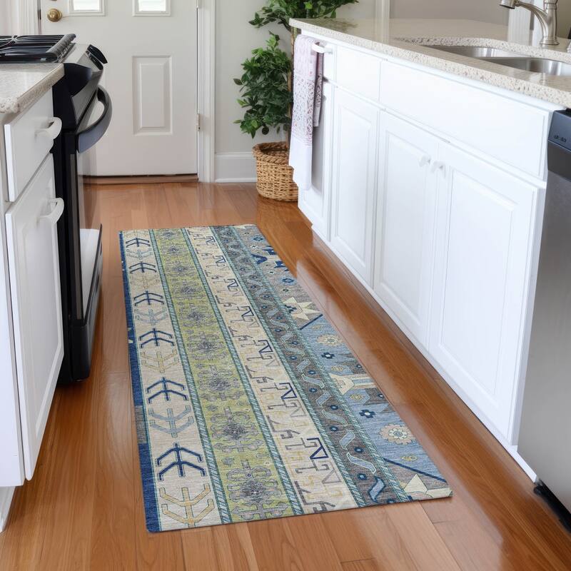 Premium Washable Super Soft Boho Global Aniston Mayfield Rug - Navy - 2'3" x 7'6"