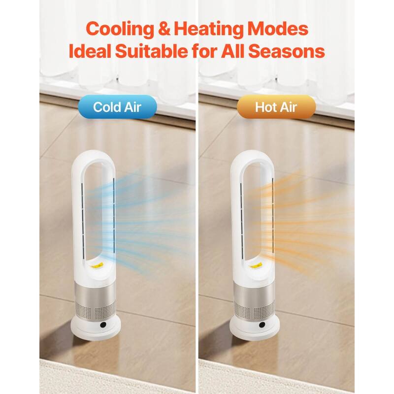 Bladeless 26-inch 8 Speed Oscillating Tower Fan with Quiet Operation and 3 Heat Levels 9-Hour Timer - 7.1 x 26.6 inch