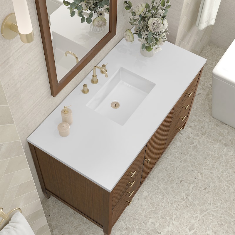James Martin Vanities Myrrin 48" Vanity, Mid Century Walnut - White Zeus