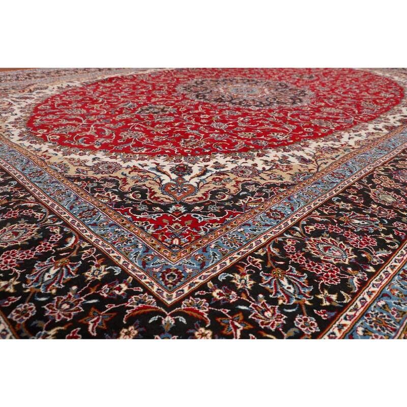 Medallion Kashan Turkish Rug Floral Machine-Made Carpet - 9'8" x 12'10"
