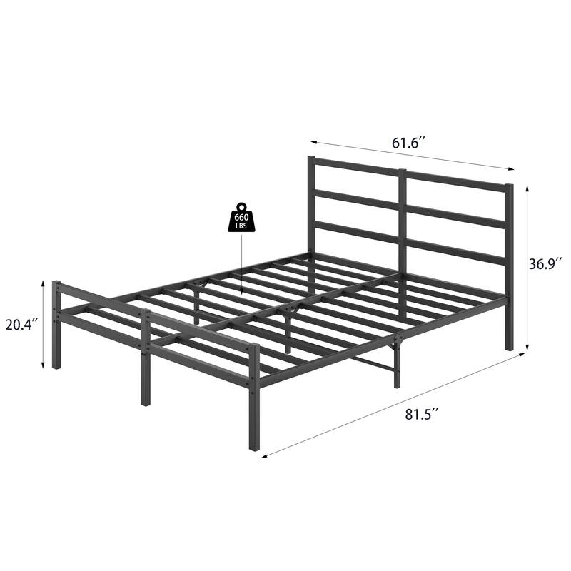 Queen Metal Platform Bed Frame with Headboard, Sturdy Construction, No Box Spring Needed