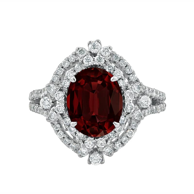 Auriya Vintage 2 7/8ct Oval Garnet Halo Diamond Ring 3/4ctw 18K Gold