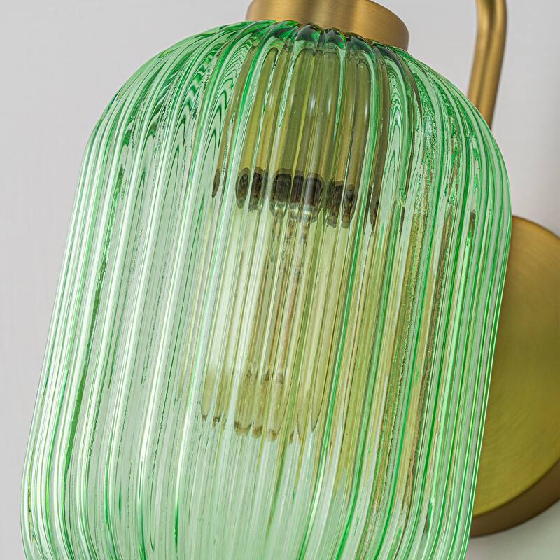 1-Light Green Striped Lantern Glass Wall Sconce - 5.5" W × 8.3" D × 13" H