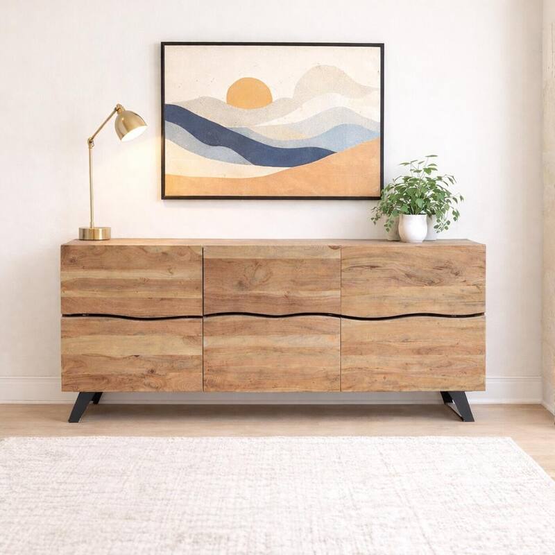 Timbergirl Light Acacia Live Edge Sideboard with Black Legs
