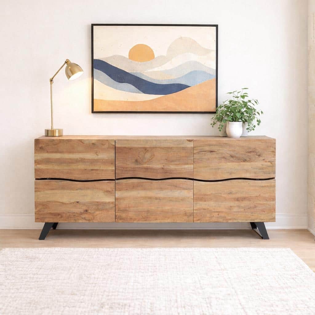 Timbergirl Light Acacia Live Edge Sideboard with Black Legs