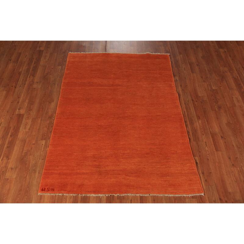Orange Solid Gabbeh Modern Rug Hand-Knotted Wool Carpet - 4'0" x 5'8"