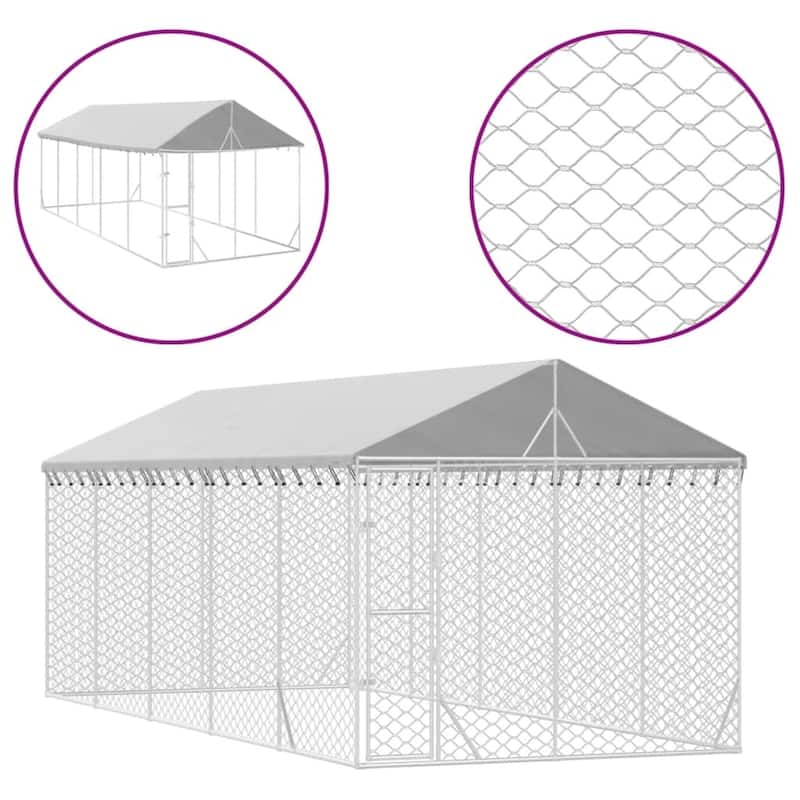 vidaXL Outdoor Dog Kennel with Roof Silver Galvanized Steel