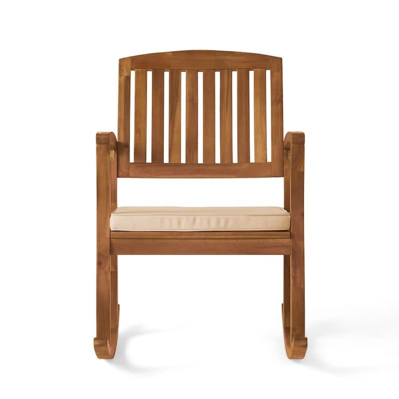 Natural Acacia Wood Outdoor Rocking Chair with Cushion by Christopher Knight Home