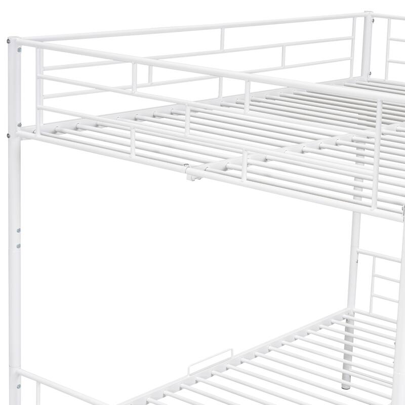 Full Over Full Metal Bunk Bed with Shelf and Guardrails