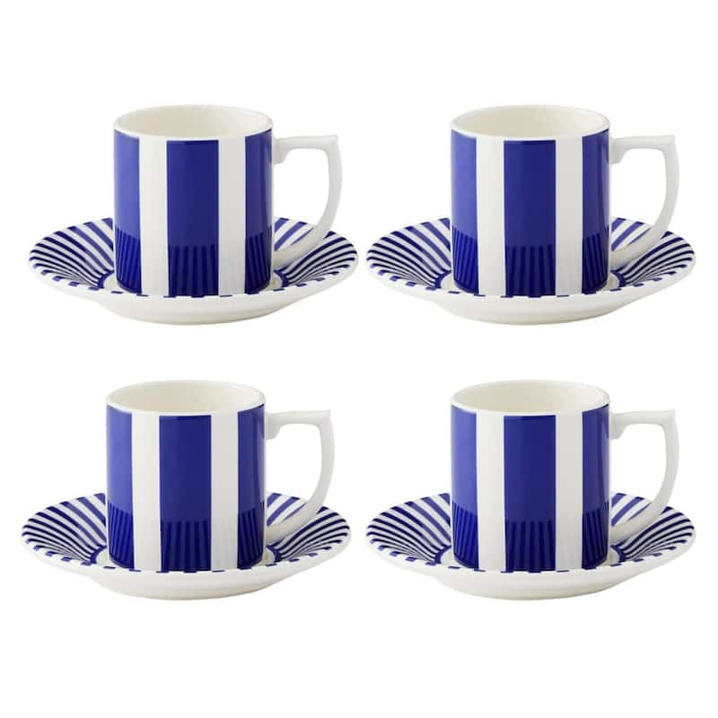 Spode Set of 4 Steccato Bold Espresso Cups and Saucers - 3 oz - 3 oz