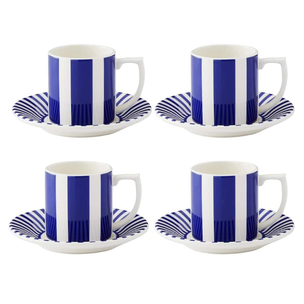 Spode Set of 4 Steccato Bold Espresso Cups and Saucers - 3 oz
