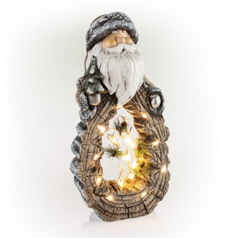 Alpine Corporation 21"H Indoor/Outdoor Christmas Statue with Carved Wood Look and LED Lights