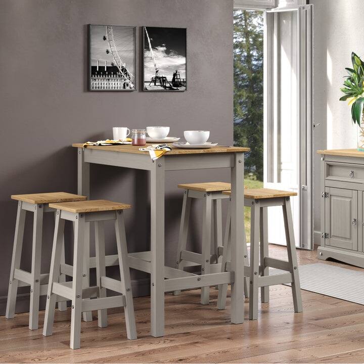 Wood Bar Height Dining Set and 4 Stools White Distressed | Furniture Dash