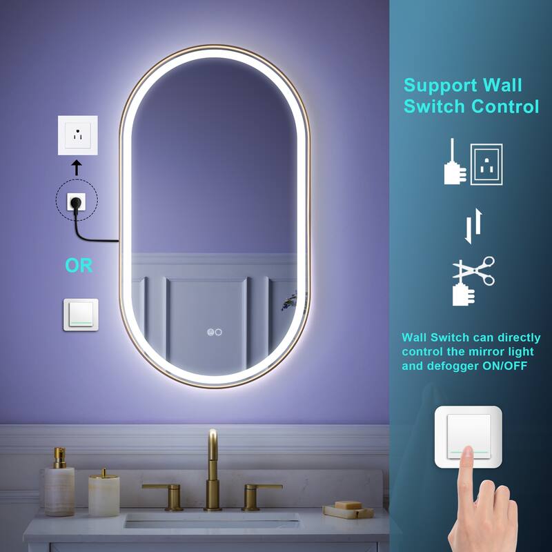 Wall Mounted Bathroom Framed LED Mirror With Anti- Fog,Memory Function And Dimmable Light Touch Sensor