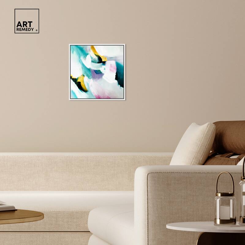 Art Remedy Still Violas Framed Blue Abstract 1 Piece Canvas Wall Art