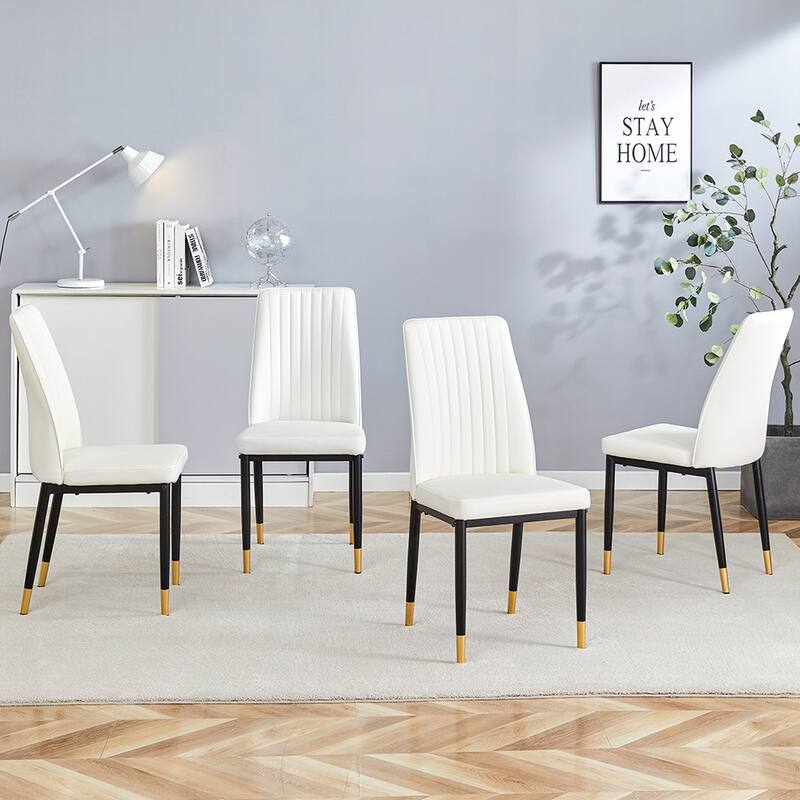 A Set Of 4 Dining Chairs, Black Dining Chair Set, Pu Material High Backrest Seats And Sturdy Leg Chairs