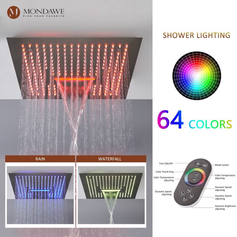 64 Colors LED Light and Music 4 Functions 5 Sprays Ceiling Mounted Thermostatic Shower System