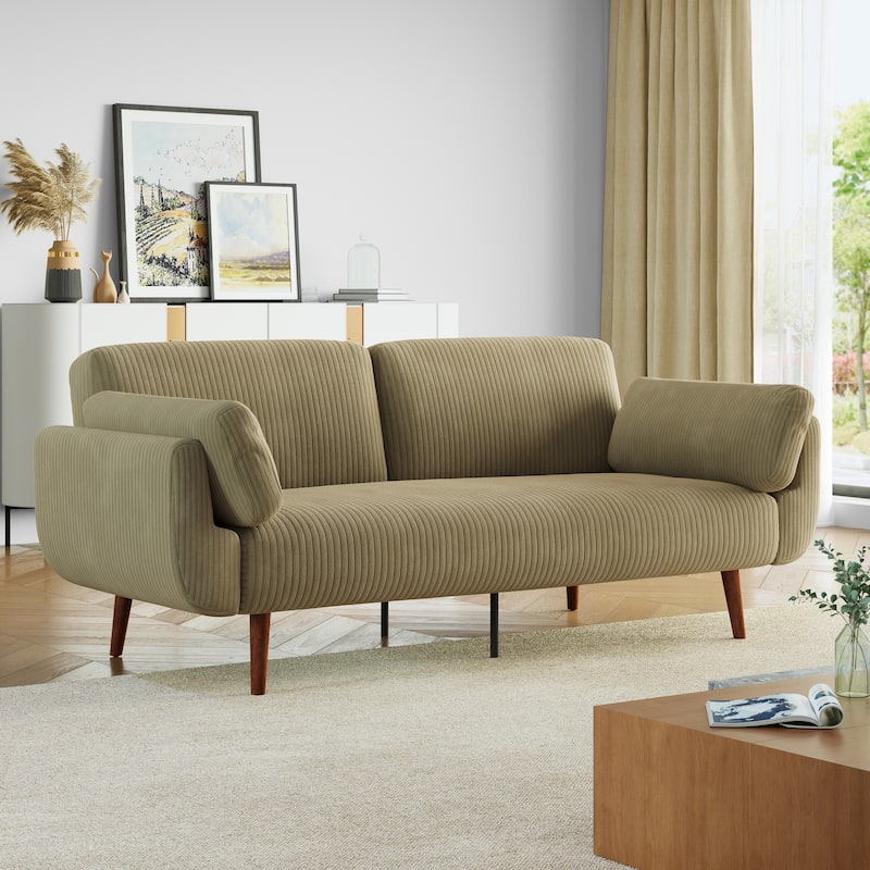 73.3" W Flared Arm Convertible Sleeper Sofa Modern Corduroy Loveseat - KHAKI