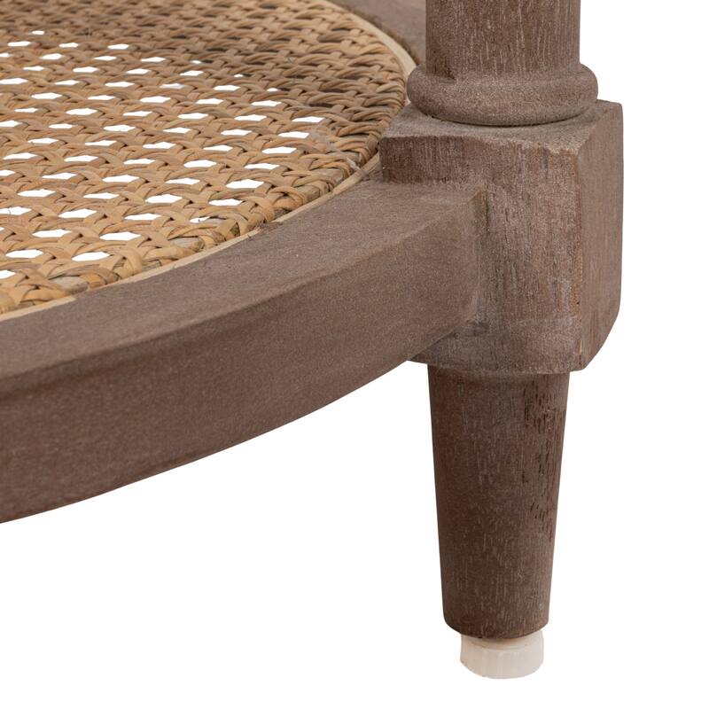 Round Mango Wood Table with 2 Cane Shelves