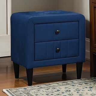 Rheo Nightstand, 2 Drawers, 22 Inch Upholstered in Navy Blue Velvet ...