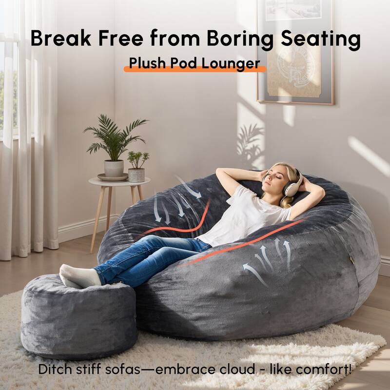 HOOOWOOO Dutch Velvet Fabric Bean Bag Chair with Ottoman