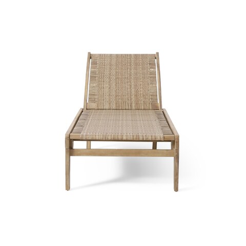 Benfield Outdoor Acacia Wood and Flat Wicker Chaise Lounge by Christopher Knight Home
