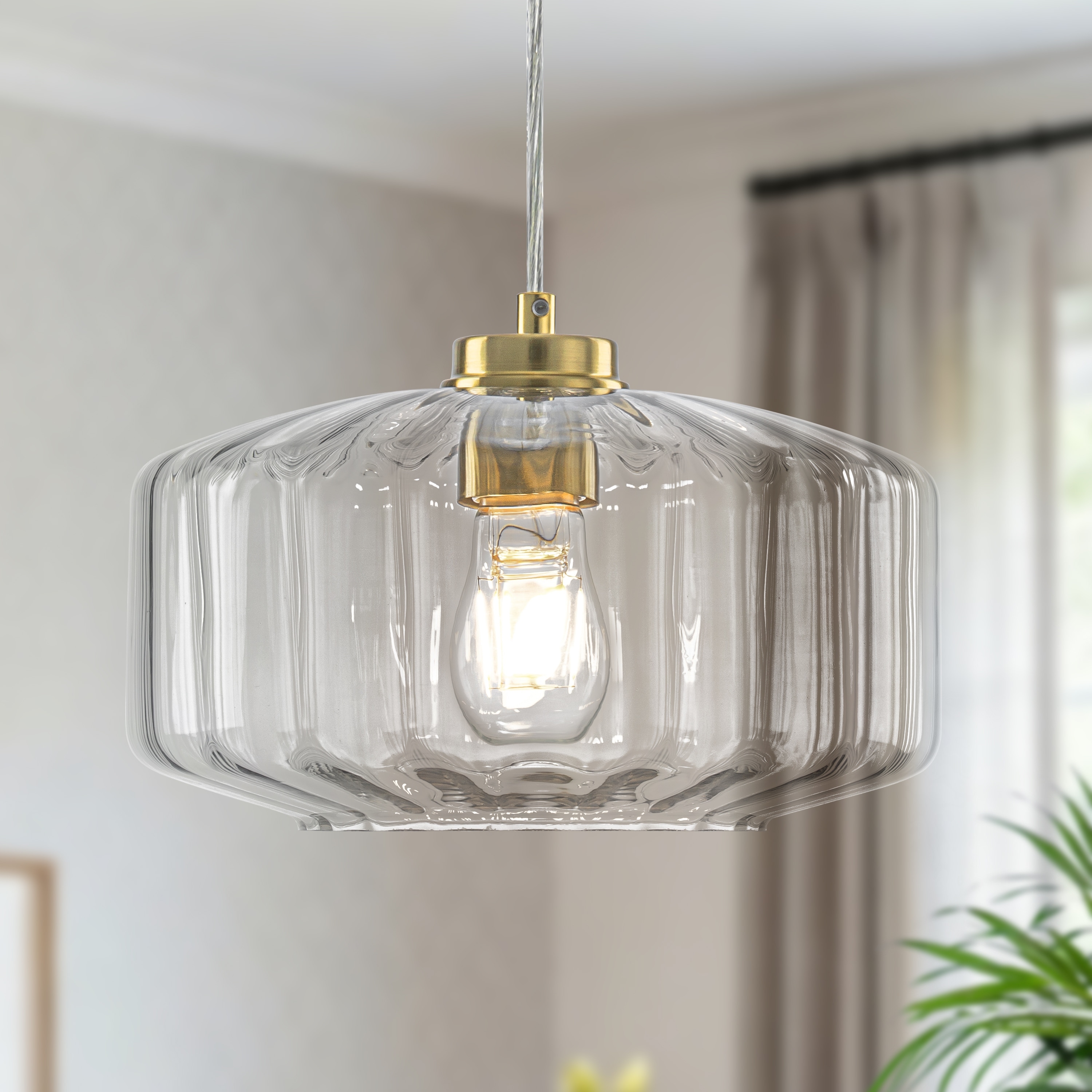 Starsky 1-Light Textured Glass Drum Pendant Light