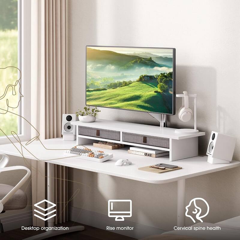 Fenge Dual Monitor Stand, 2 Tiers Monitor Riser for Desk