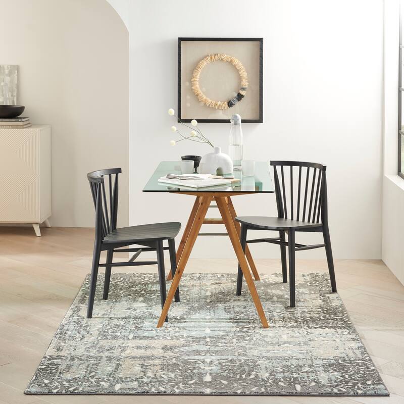 Nourison Marmara Contemporary Country Damask Area Rug - 5' 3" x 7' 3" - Charcoal Teal Ivory - Rectangle