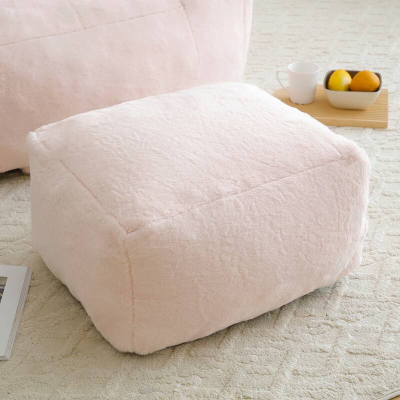 Faux Fur Bean Bag Chair with Ottoman, Giant Bean Bag Chairs for Adults, Shell-Shaped Lounge Floor Sofa with Filler