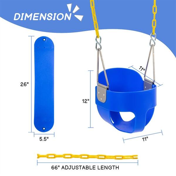dimension image slide 2 of 3, Metal/Plastic Bucket Swing with Chains - 11"D x 11"W x 78"H